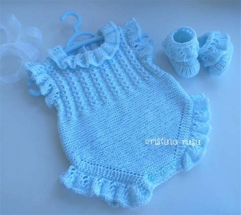 Knitted Blue Baby Romper Baby Boy Homecoming Outfit Newborn Etsy