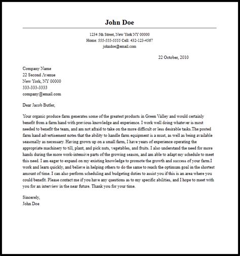 Such a letter should demonstrate politeness, respect, and professionalism. Farm Worker Cover Letter Sample | | Mt Home Arts
