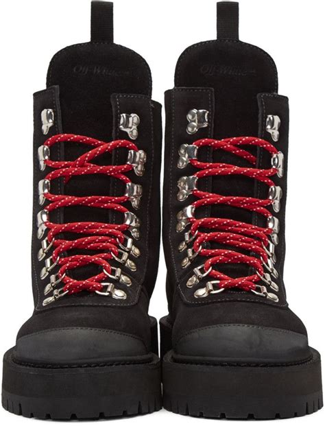 off white black suede hiking boots black and white boots black and white shoes lace up shoes