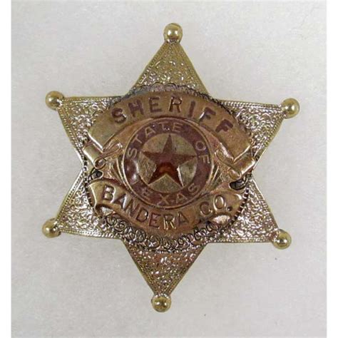 Bandera County Texas Sheriff Police Law Badge Brass And Enamel