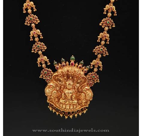 gold necklace with lakshmi pendant from dar jewellery south india jewels
