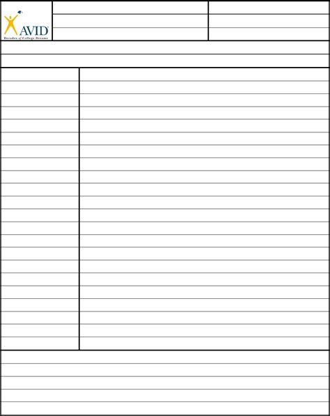 Avid Cornell Notes Template Printable Printable Templates