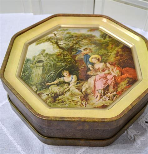 Vintage Sunshine Biscuit Tin Francoise Boucher Rococo Sewing