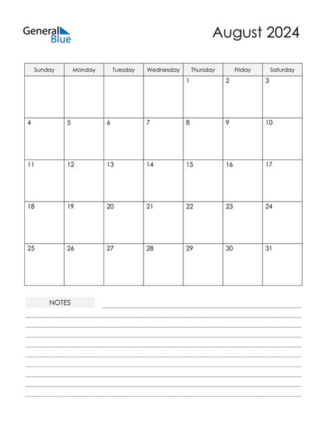 August 2024 Calendar Pdf Word Excel