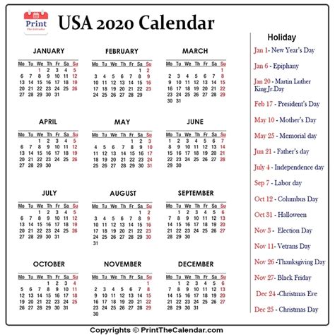 2020 Holiday Calendar Us Us 2020 Holidays