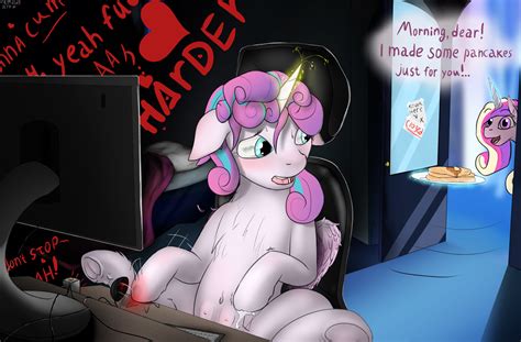 Rule 34 Alicorn Bedroom Blush Bodily Fluids Caught Chest Tuft Computer Crotchboobs Daughter