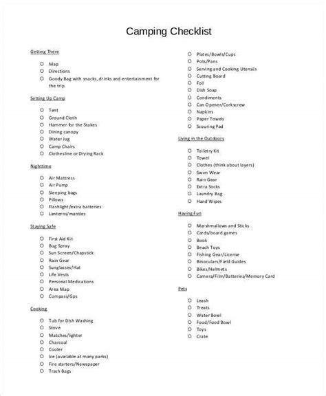 11 Simple Camping Checklists Pdf Word