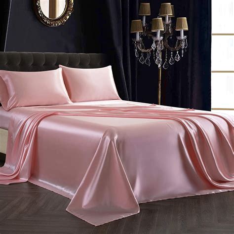 Amazon.com: SiinvdaBZX 4Pcs Satin Sheet Set Queen Size Ultra Silky Soft Blush Pink Satin Queen ...
