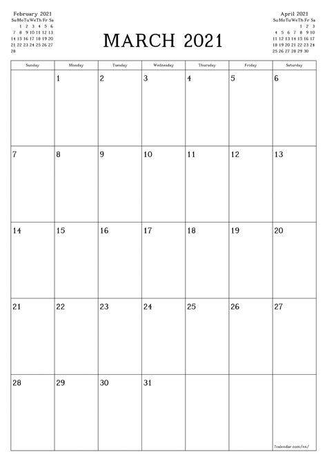 March 2021 Calendar A4 Free Printable Calendar Monthly