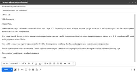 Body Email Untuk Lamaran Kerja