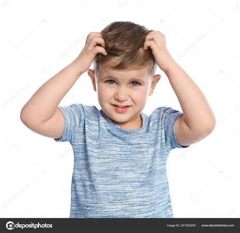 Little Boy Scratching Head White Background Annoying Itch Stock Photo