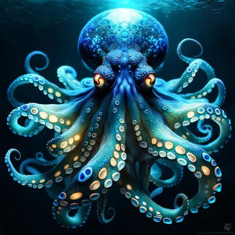 Bioluminescence Octopus In The Deep Sea Ai Generated Artwork