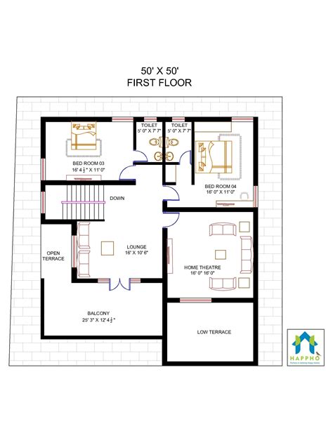 Finding a house plan you love can be a difficult process. Floor Plan for 50 X 50 Plot | 5-BHK (2500 Square Feet/278 ...