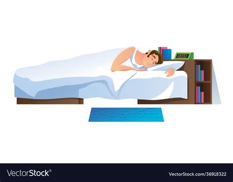 Man Character Sleeps At Night In Bed Covered Vector Image