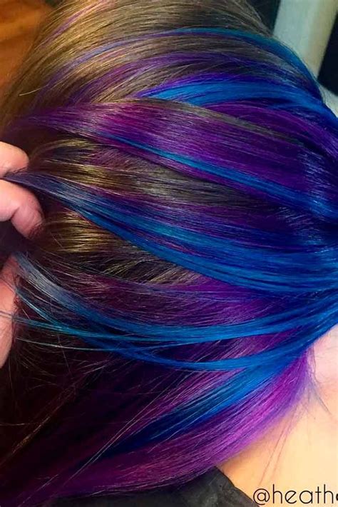 Rainbow Hair Ideas For Brunette Girls No Bleach Required Rainbow Hair Color Peekaboo