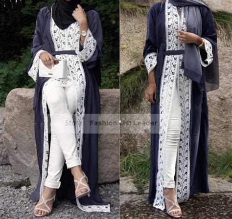 Special Offer Elegant Muslim Abaya Dress Lace Cardigan Long Robes