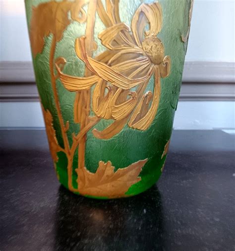 Proantic Legras Montjoye Vase Signed With Chrysanthemums Crystal Glas