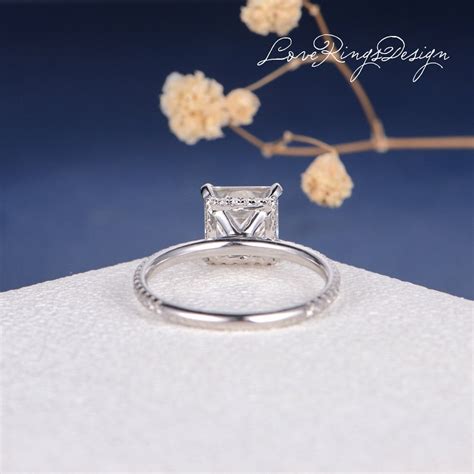 Unique Engagement Ring Princess Cut Moissanite Ring Square Etsy