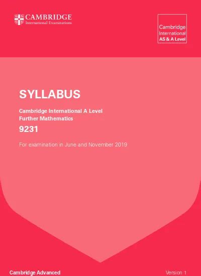 Cambridge International As And A Level Mathematics Further 9231