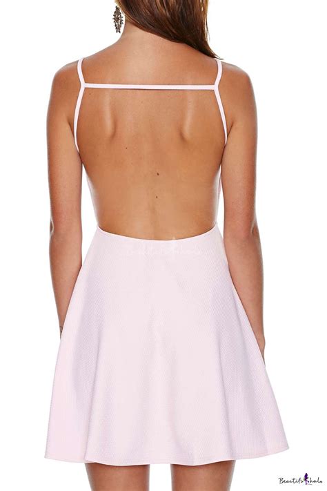 Sexy Plain Backless Skater Mini Dress With High Rise