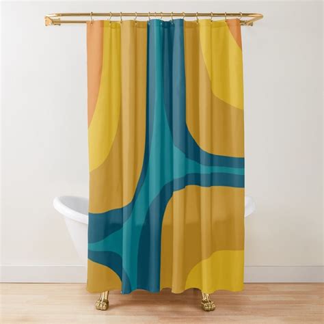Retro Groove Pattern Mustard Teal Shower Curtain By Kierkegaard Teal