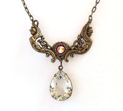 Victorian Bronze Necklace Fall Swarovski Clear Crystal Etsy Gothic