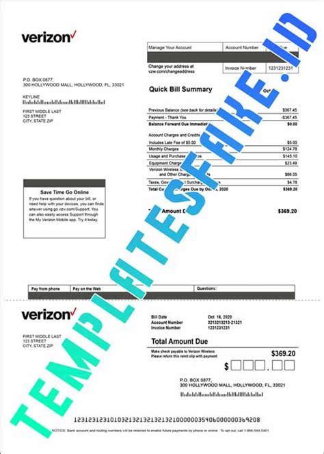 Verizon Phone Bill Template Fake Fillable