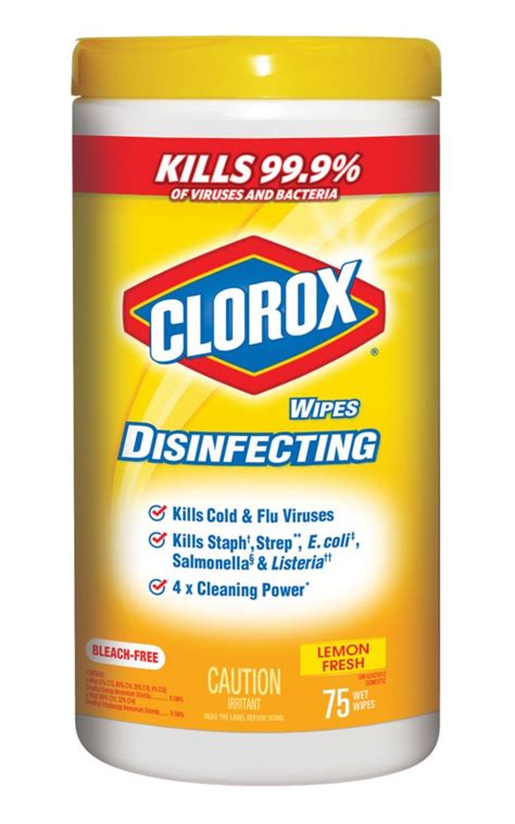 Clorox Bleach Disinfecting Wipes Lemon Scent 75 Per Container Medical