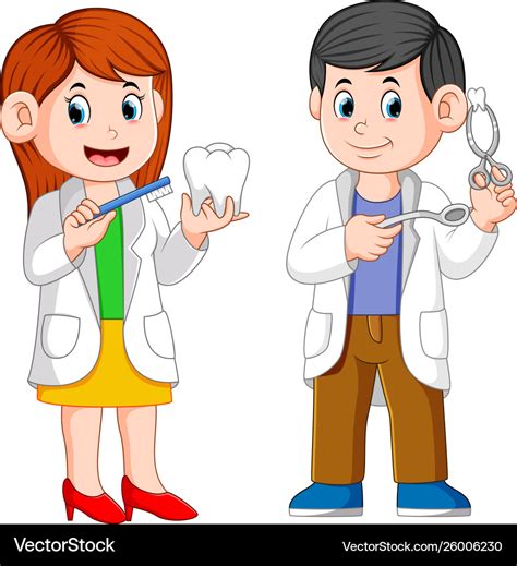 Two Dentist Are Holding Tool For Practicum Vector Image