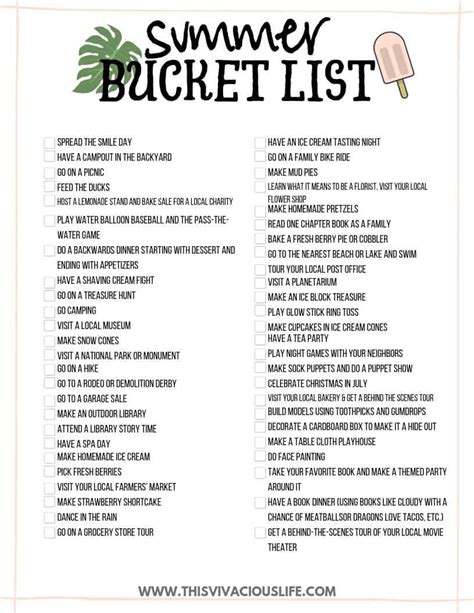 Summer Bucket List With TWO Printables This Vivacious Life