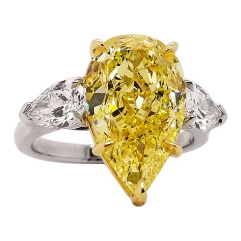 Scarselli 5 Carat Pear Shape Fancy Yellow Diamond Engagement Ring At