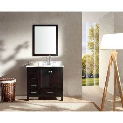 Woodbridge 37 x22 vanity top with under mount rectangle bowl, carra white, natrual marble stone, 8 faucet holes. ARIEL Cambridge 37-inch Single Right Offset Sink Espresso ...