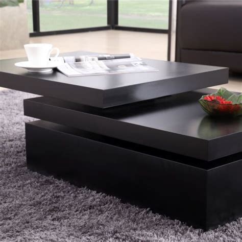 Black Square Coffee Table Rotating Contemporary Modern Living Room Furniture 711005976497 Ebay