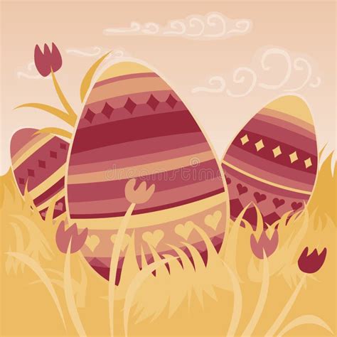 Painted Easter Eggs On A Meadow Stock Vector Illustration Of Pattern