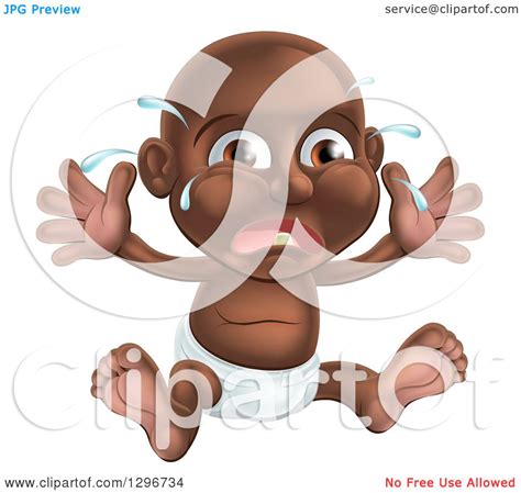 Clipart Of A Crying Black Baby Boy Teething Sitting In A Diaper