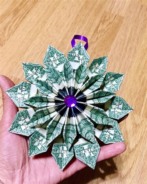 Money Origami Flower Ornament Wreath For Christmas Dollar Bill Art In