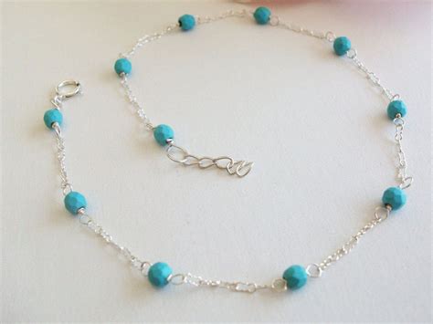 Turquoise Anklet 925 Sterling Silver Turquoise Jewelry Etsy