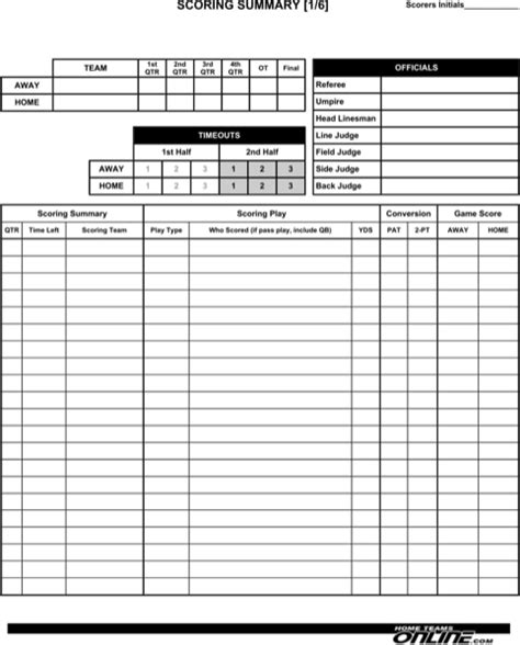 Download Football Score Sheet For Free Formtemplate