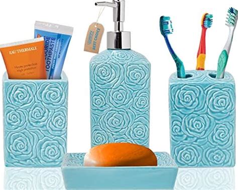 Designer 4 Piece Bathroom Accessories Set With Soap Or Lotion Dispenser