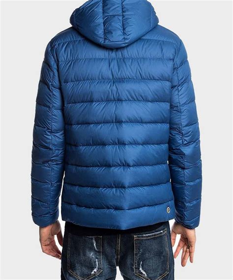 Mens Puffer Blue Hooded Jacket For Winter Outfits