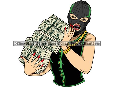 gangster woman ski mask money stack pile svg design 100 dollar etsy