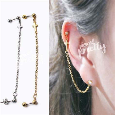 G G Helix To Lobe Feather Chain Earring Helix Double Chain Earring