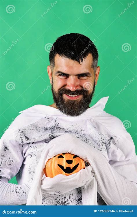 Man With Evil Smile Isolated On Green Background Halloween Character