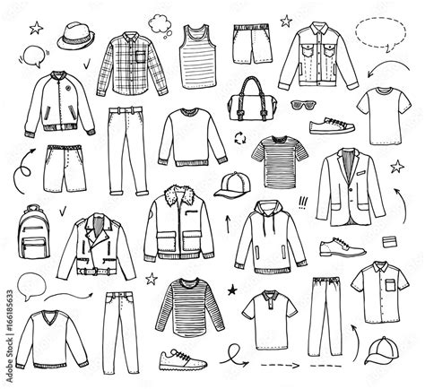 Hand Drawn Mens Clothing Vector Illustration On White Background