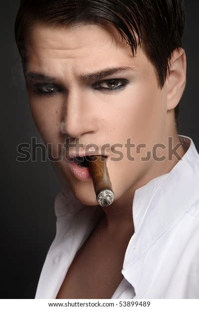 Portrait Young Beautiful Decadent Man Smoking Stock Photo 53899489