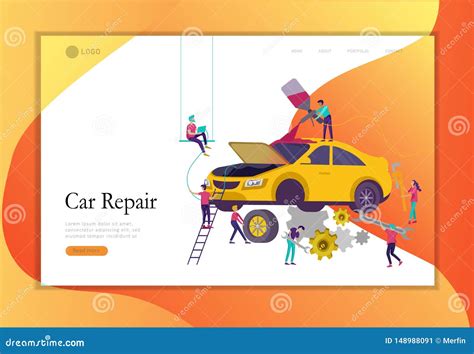 Car Service Having Their Repaired People Paint Car Change Wheels