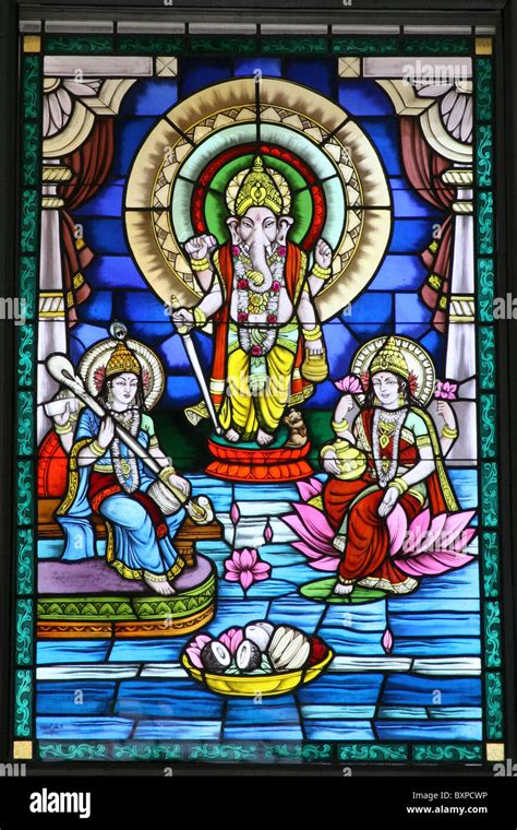 Beautiful Stained Glass Ganesh Window In The Shri Lakshmi Narayan