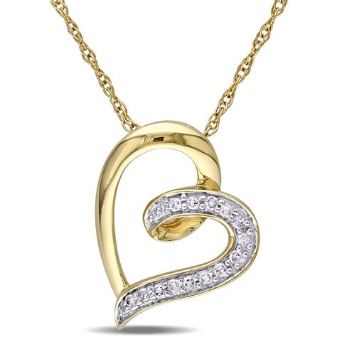 Diamond Accent 10kt Yellow Gold Heart Womens Pendant Necklace 17