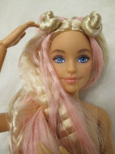 nude barbie extra doll 3 pinkalicious 2020 very long blonde pink crimped hair ebay