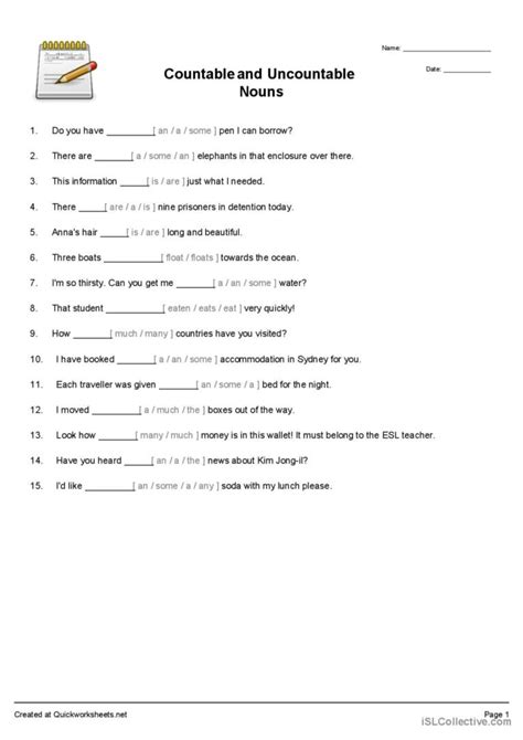 Countable And Uncountable Nouns English Esl Worksheets Pdf Doc